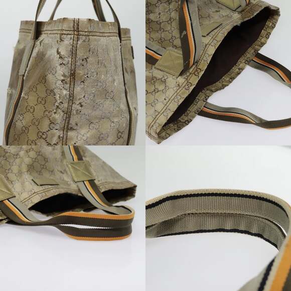 GUCCI GG Canvas Sherry Line Tote Bag Coated Canvas Gold Orange - Picture 10 of 13